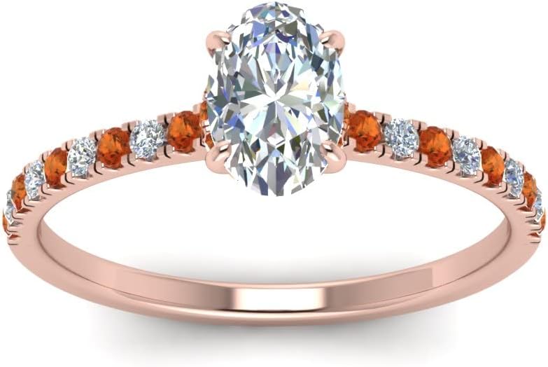 Choose Your Gemstone Oval Shape 14k Rose Gold Plated Halo Engagement Ring Hidden Petite Diamond CZ Affordable for Your Wife, Partner Wedding Ring : US Size 4 to 12