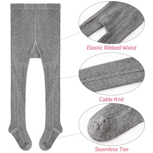 Meeshine 4 Packs Toddler Girls Cable Knit Tights Baby Kids Cotton Leggings Seamless Stockings Pants Pantyhose 1-8T3