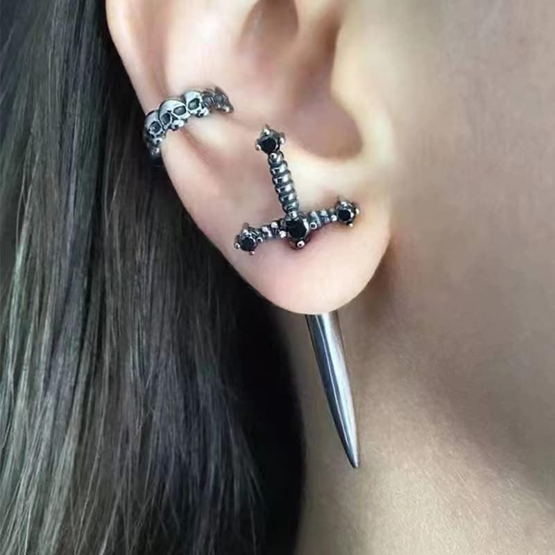 Gothic Dagger Sword Stud Earrings for Women Men,Cool Cross Earrings Hiphop Punk Black Cubic Zirconia Dagger Earrings Jewelry Gifts - Image 3