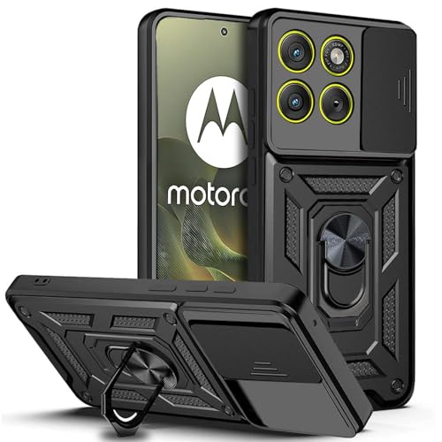 Image of Luxe Back Cover Compatible for Motorola Edge 70 5G | D10 Tough Armor Case | Sliding Camera Shield | 360 Protection | Kickstand Ring Holder | Military-Grade Bumper Case - Black