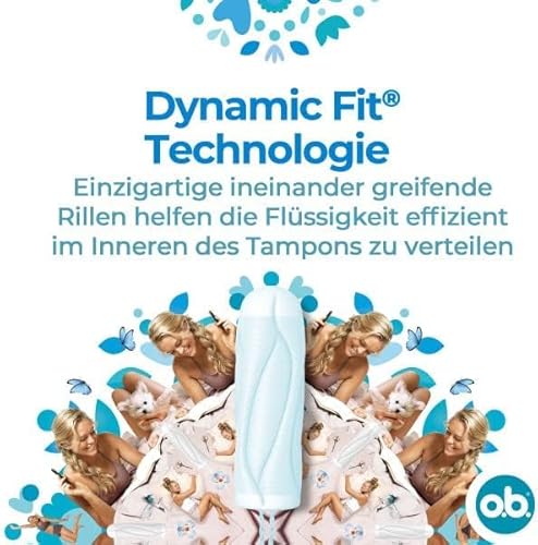 o.b. ProComfort Super Plus Tampons 32 Stk., mit SilkTouch Oberfläche und Dynamic Fit Technologie, besonders sanftes Einführen und Entfernen, 100 Prozent pflanzlich basierter Tamponkern