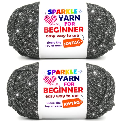 Image of 2 Pack Sparkle Beginner Crochet Yarn for Crocheting Knitting Multicolor Easy Crochet Yarn for Beginners(Black)