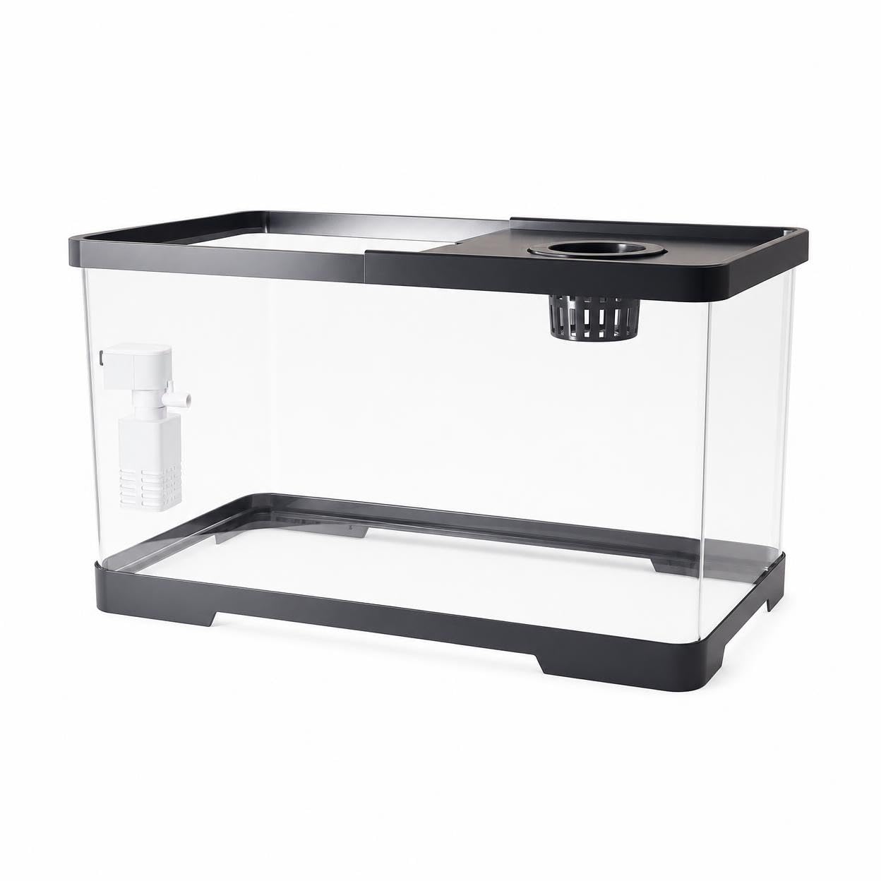Acquario per principianti, kit starter completo con filtro e pompa inclusi, in vetro nero misterioso, ideale per scrivania e ufficio, 38.8x21.5x21.2cm