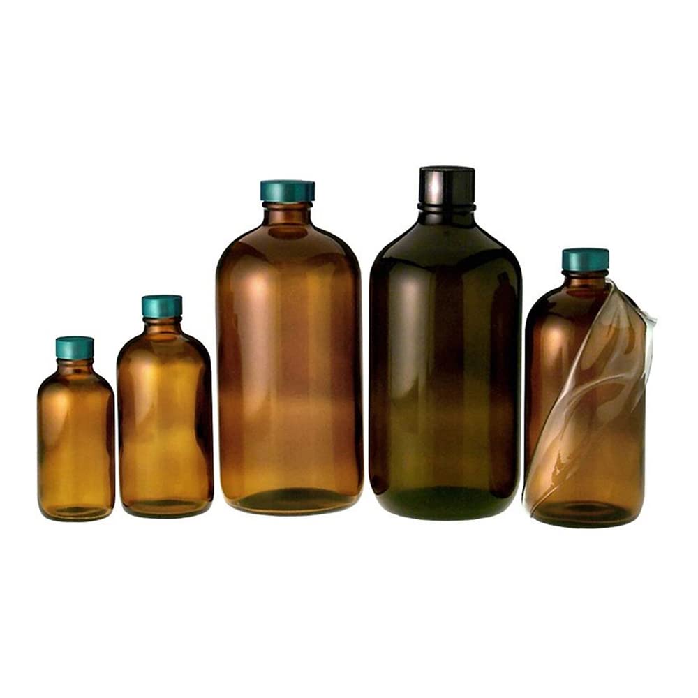 Qorpak GLC-02251 Safety Coated Boston Round Bottle with 22-400 Black Phenolic PolyCone Lined Cap, 4 oz, Amber (Pack of 24)