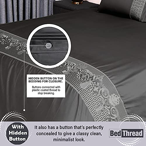 BBed Thread - Egyptian Cotton Double Duvet Cover Set Charcoal Grey, 400 Thread Count Long Staple Egyptian Cotton Double Bed Duvet Set Grey, Quilt Bedding Set, Felicia Viscose Embroidered Duvet Covers - Image 3