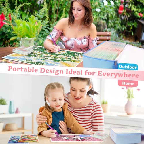 Image of twivah 27 Pcs Diamond Art Storage with Bag, 2-in-1 Diamond Art Trays Container with Lids, Diamond Painting Accessories with Color Stick, Diamond Art Kits for Adults & Kids Christmas, Birthday (Blue)