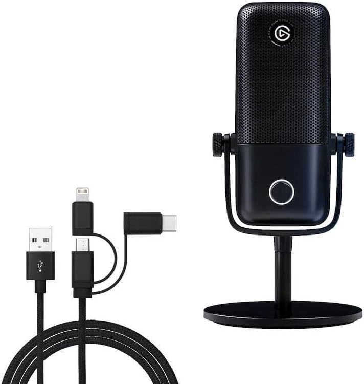 BoxWave Cable compatible con Elgato Wave1 (Cable por BoxWave) - Cable 3 en 1 AllCharge para Elgato Wave1 - Negro azabache