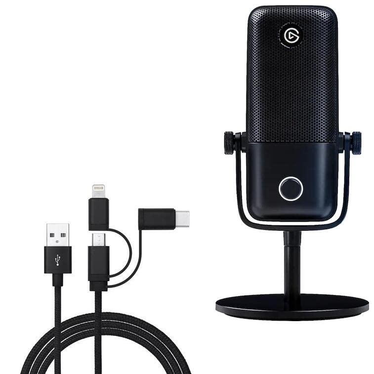 BoxWave Cable Compatible with Elgato Wave:1 (Cable by BoxWave) - AllCharge 3-in-1 Cable for Elgato Wave:1 - Jet Black