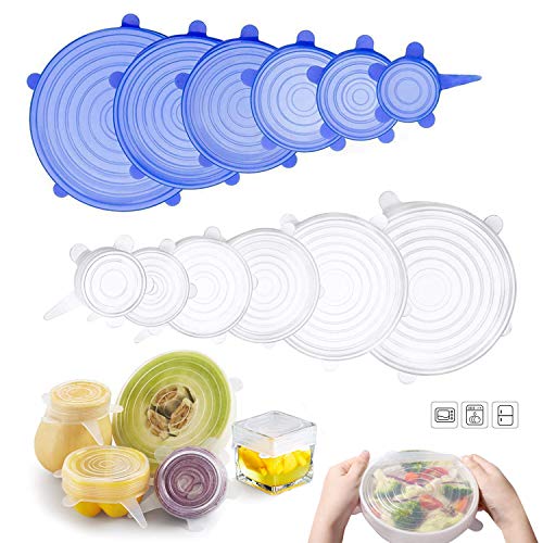 Silicone Stretch Lids,Reusable Durable and Expendable 12 Pack Multi Size Seal Lids Fits