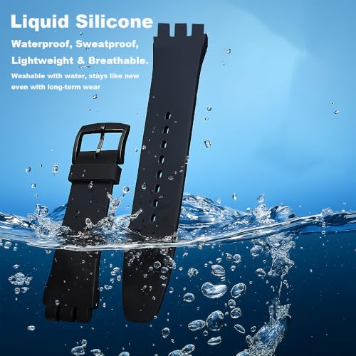 Miniatura 6 de Olxiyoc Correa De Reloj Para Reloj Swatch, Silicona Impermeable 20mm, Azul Marino
