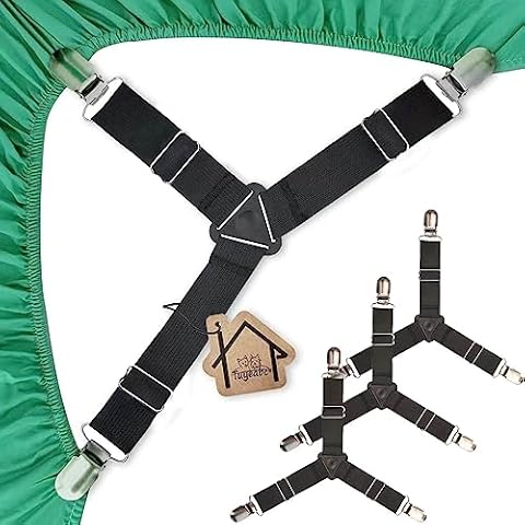 Tuyeabc Bed Sheet Holder Straps, Adjustable Elastic Bedsheet Fasteners, Mattress Corner Sheet Clips Stays Keepers, Fitted Sheet Straps, Upgraded Non-Slip Stability Triangle Buckle, Easy to Install Cover