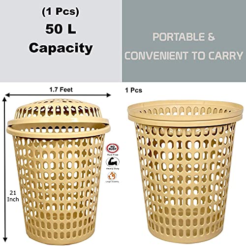 Image of Durable 50 L 2 Laundry Basket with Lid (Cream)
