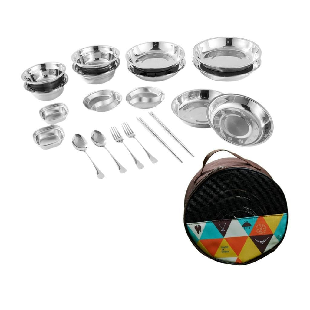 Utensilios de camping resistentes que incluyen platos, tazones y bolsa de almacenamiento, fáciles de transportar para acampar con familiares y, 20 piezas