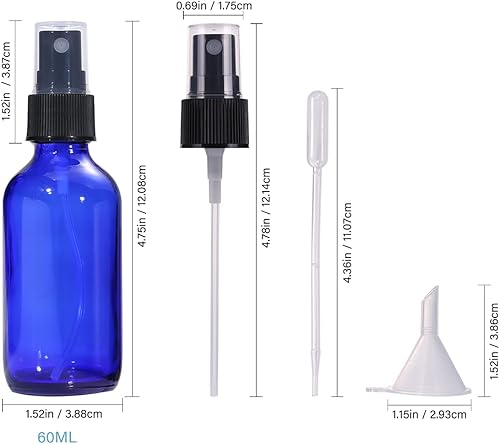 Miniatura 7 de Botellas de spray de vidrio azul de 2.0 fl oz, pequeñas botellas vacías de perfume de niebla fina recargable, reutilizable, botella de spray de