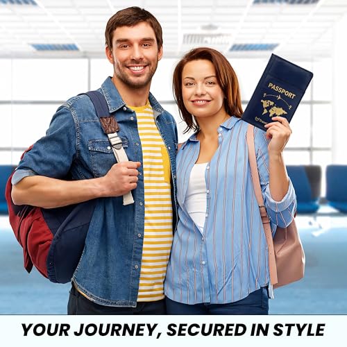 Image of Storite RFID Blocking PU Leather Passport Holder, 23x13.5x3 Cm Blue | Cover Case, Travel Wallet, Document Organiser, Removal Hand Strap, Men & Women