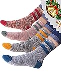 VERO MONTE 4 Pairs Women's Striped Cotton Socks Crew - Thick Warm Socks for Women