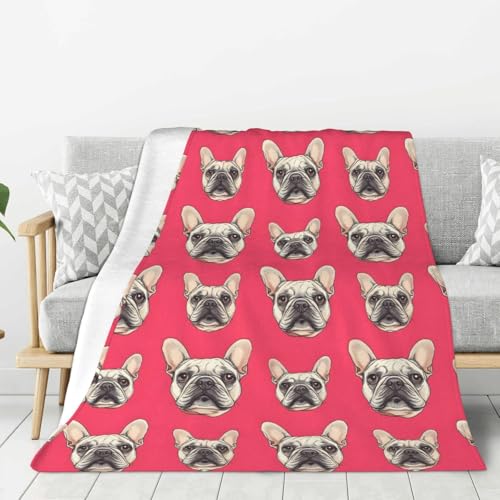 Coperta con stampa bulldog francese, 101,6 x 76,2 cm, super morbida e accogliente, in peluche, per divano, letto, leggera, pelosa, comoda, calda, coperta di flanella e copriletto, per tutte le