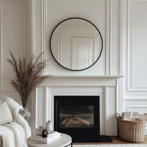 Image of Oruii Black Circle Mirror, 22 inch Round Mirror Metal Frame, Black Bathroom Mirrors for Bedroom, Bathroom, Living Room, Over Sink, Rustic, Vanity
