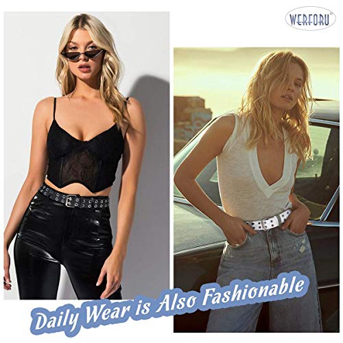 WERFORU Double Grommet Belt PU Leather Punk Belt for Women Ladies Belt for Jeans3