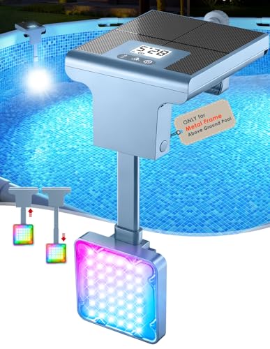 LightHacker Solar Pool Lights for Metal Frame Above Ground Pool, Upgraded Solar Lights w/LCD Pool...