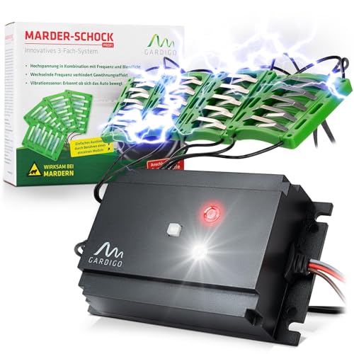 Répulsif anti-martres voiture triple choc électrique et flash LED GARDIGO pour compartiment