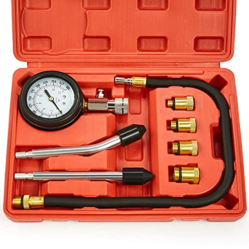Engine Compression Tester, 8PCS Engine Cylinder Pressure Gauge for Petrol Gas Engine, 0-300PSI Engine Compression Tester Kit