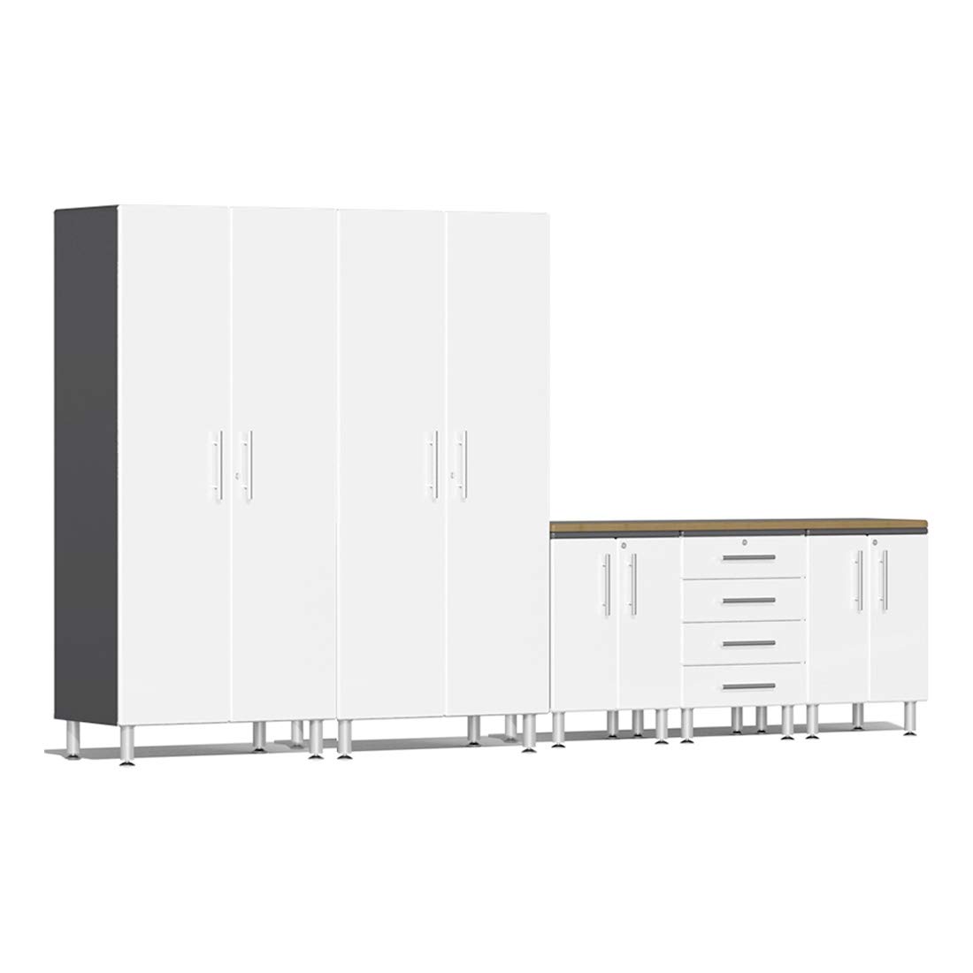 Ulti-Mate UG20062W 6-Piece Cabinet Kit with Bamboo Worktop in Starfire White Metallic, White, Grey