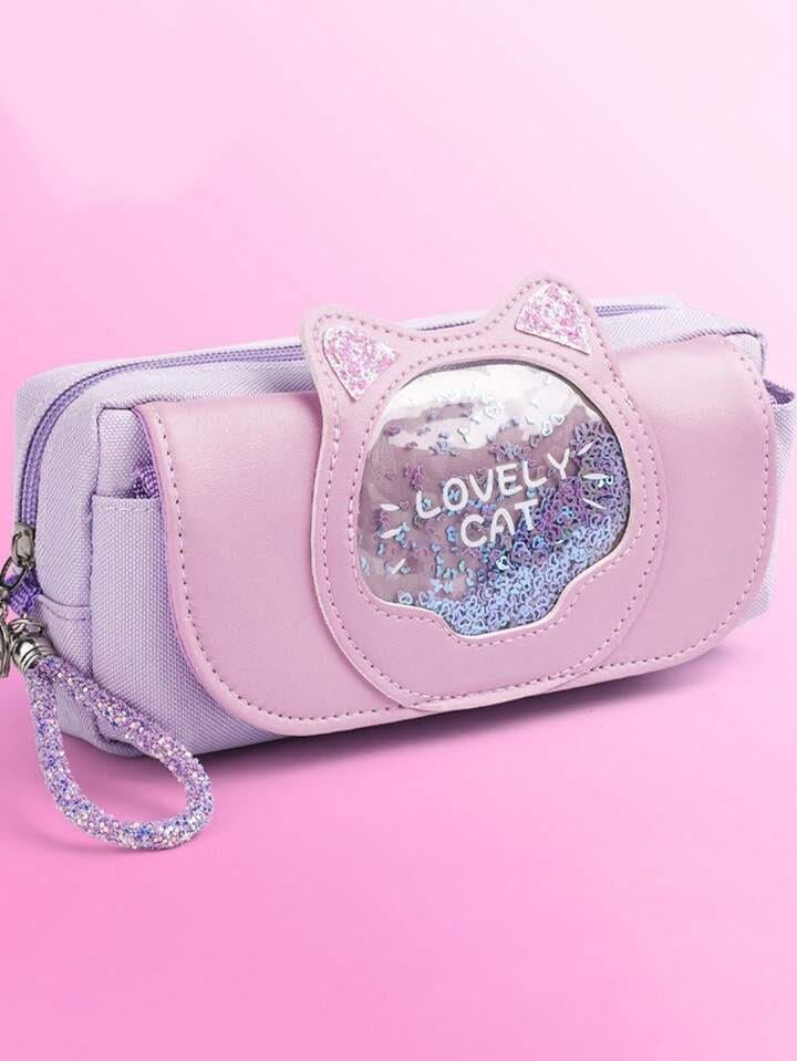 Image of DEOXY Lovely cat Pencil Case for Kids - Dear Cartoon Large Capacity Zipper Pencil Case for Kids Pen and Pencil Bag for School Boys, Girls, Stationery Storage Box (Lovely cat)