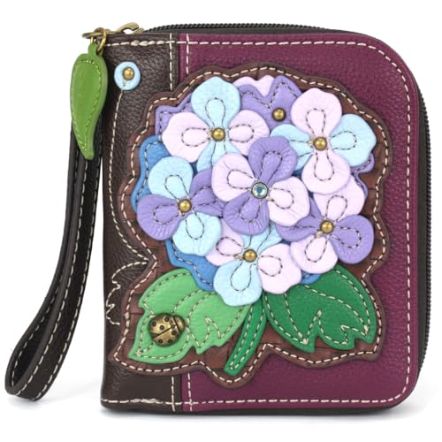 Image of CHALA Zip Around Wallet, Wristlet, 8 Credit Card Slots, Sturdy Pu Leather - Hydrangea - purple