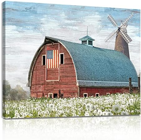 Barn Farm Picture Wall Art - Rustic Farmhouse Decor Canvas Framed 15x12