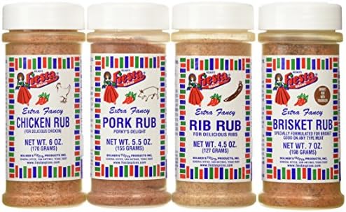 Bolner's Fiesta Extra Fancy Meat Rub 4 Flavor Variety Bundle: (1) Brisket Rub, (1) Rib Rub, (1) Chicken Rub, and (1) Pork Rub, 4.5-7 Oz. Ea.