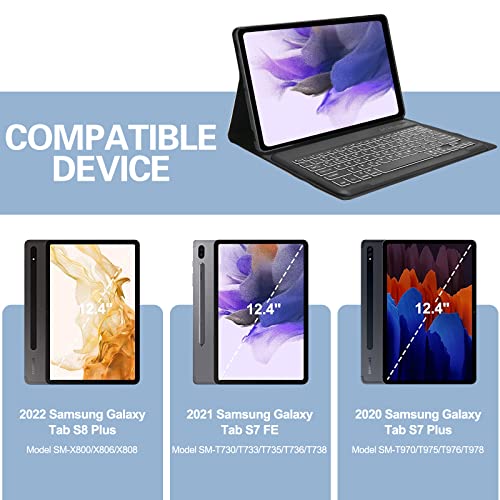 Galaxy Tab S7 Fe 5G Case With Keyboard, (12.4 Inch, 2021 Release) Backlit Wireless Detachable Keyboard, Smart Auto Sleep/Wake Up Folio Case With S Pen Holder, S7 Fe Tablet Case With Keyboard, Black #TOP1