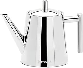 Easyworkz 1000ml Double Wall Stainless Steel Teapot with Removable Tea Infuser, Perfect for Brewing Your Favorite Tea, Chrome