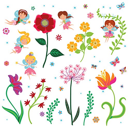 Fairy Flowers Garden Decorative Peel & Stick Wall Art Sticker Decals for Kids Room and Nursery