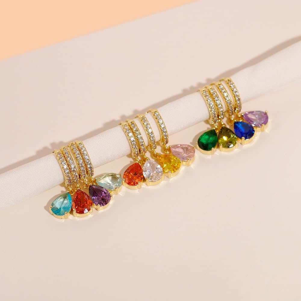 Birthstone Hoop Earrings for Women Dainty Crystal Teardrop Dangle Earring 14K Gold Plated Huggie Drop Earrings for Women Trendy Gold Jewelry Birthday Gift for Her - Image 7