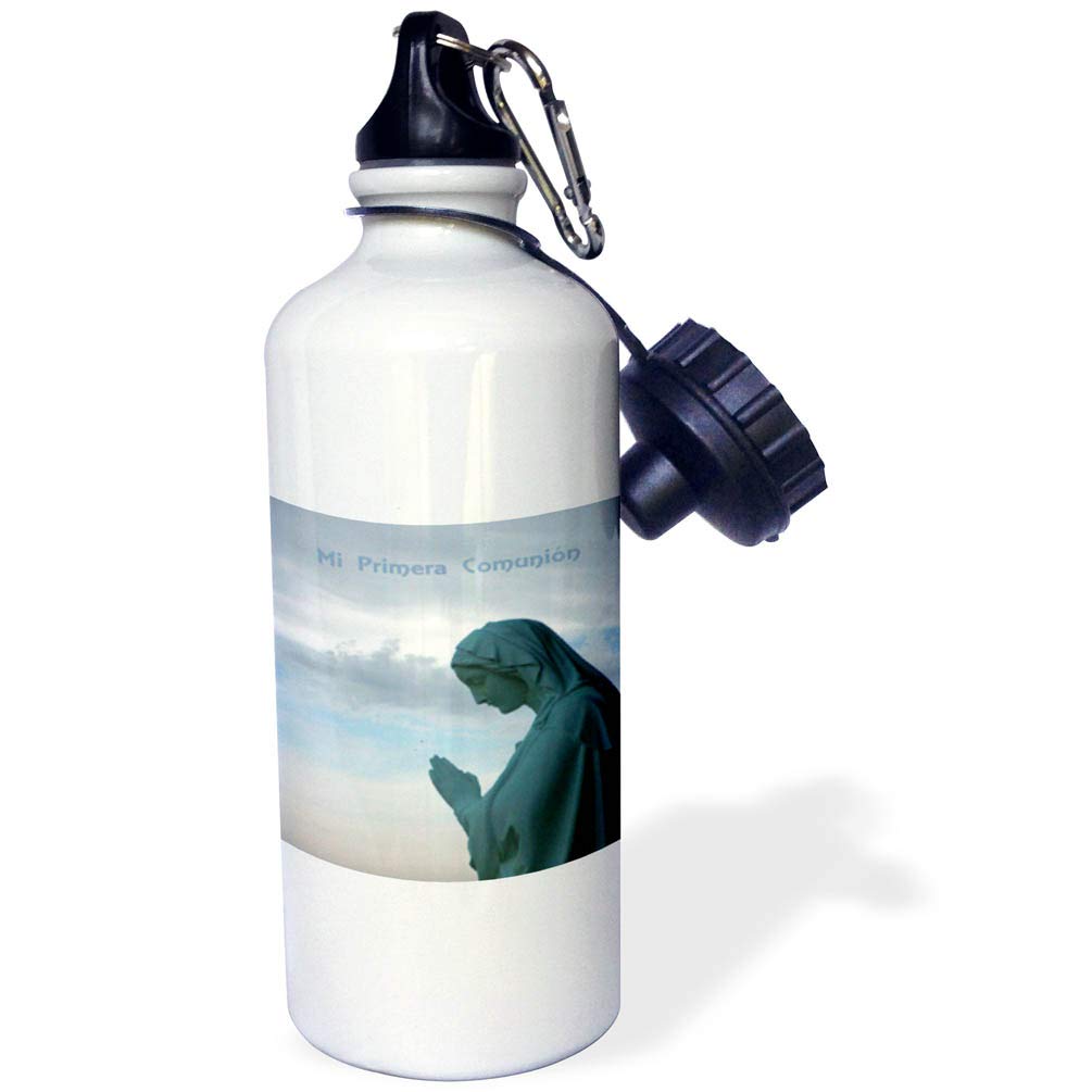 3dRose Spanish First Communion Invitation Lady Praying Mi Primera Comunion Sports Water Bottle 21 oz White