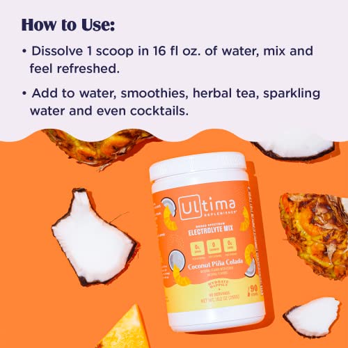 Ultima Replenisher Hydration Electrolyte Powder- 90 Servings- Keto & Sugar Free- Feel Replenished, Revitalized- Naturally Sweetened- Non- Gmo & Vegan Electrolyte Drink Mix- Coconut Pina Colada #TOP2