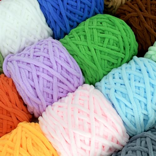 Image of Chunky Chenille Yarn for Crocheting,Red Fluffy Velvet Plush Yarn Thick Soft Chunky Chenille Yarn Baby Blanket Yarn for Crocheting Knitting Beginners 100g(Red)