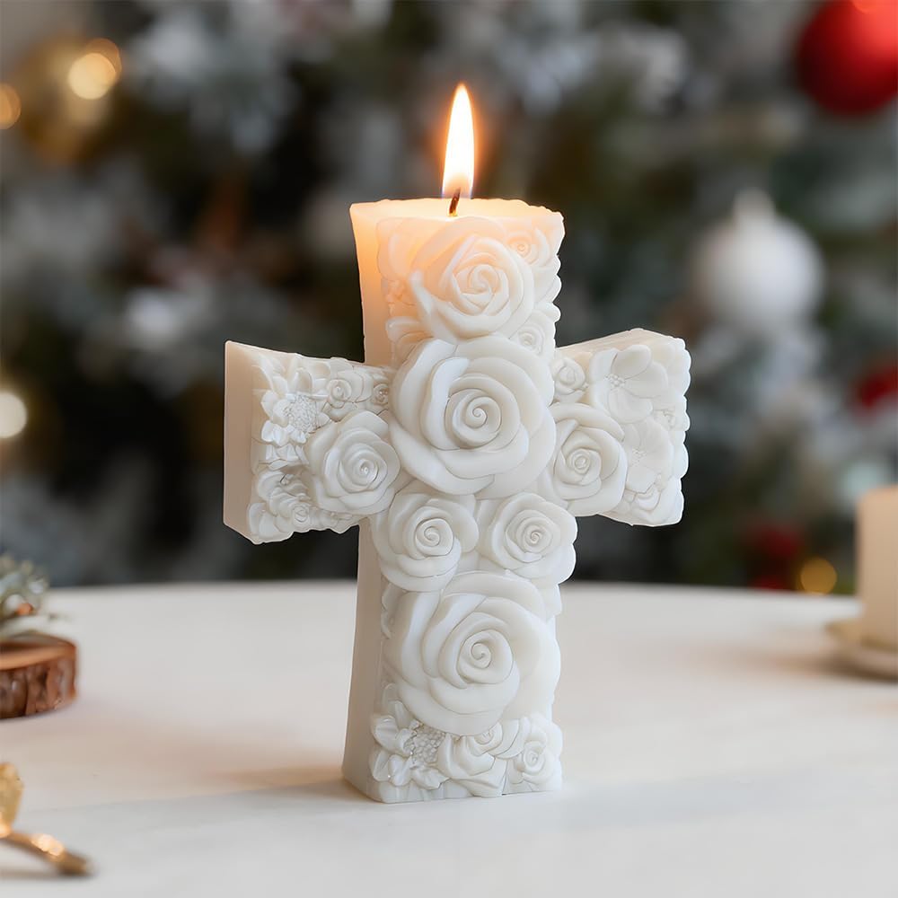 3D Rose Embossed Corss Silicone Mold for epoxy Resin Wax Plaster Cement. DIY Christian Altar Decor & Communion Handmade Gift