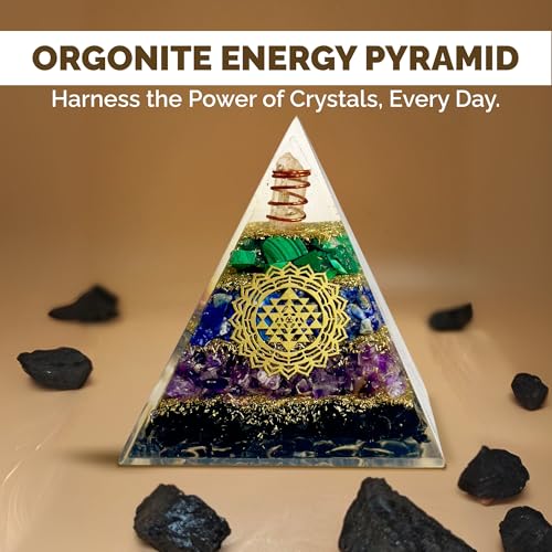 Image of Tourmaline Orgone Pyramid - Anxiety Relief & Energy Shield - Handcrafted Orgone Generator with Tourmaline, Amethyst, Lapis Lazuli & Malachite - Meditation Altar Decor & Gift