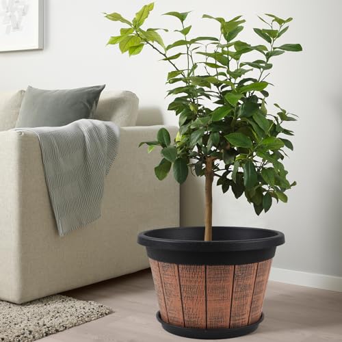Quarut-Large-4-Pack-16-inch-Plant-PotsWhiskey-Barrel-Planters-with-Drainage-Holes-SaucerPlastic-Decoration-Flower-Pots-Retro-DesignPlanters-for-Outdoor-Indoor-Garden-Balcony-Plants-Brown Quarut Large 4 Pack 16 inch Plant PotsWhiskey Barrel Planters with Drainage Holes SaucerPlastic Decoration Flower Pots Retro DesignPlanters for Outdoor Indoor Garden Balcony Plants Brown