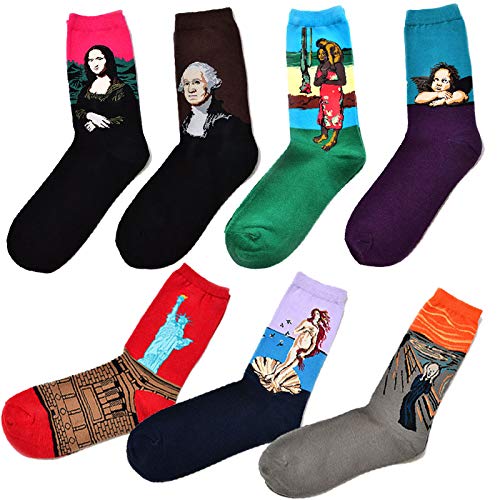 7 Pair Mens Socks Long Cotton World Celebrity painting Retro Literary Style pattern Novelty Socks For Autumn And Winter