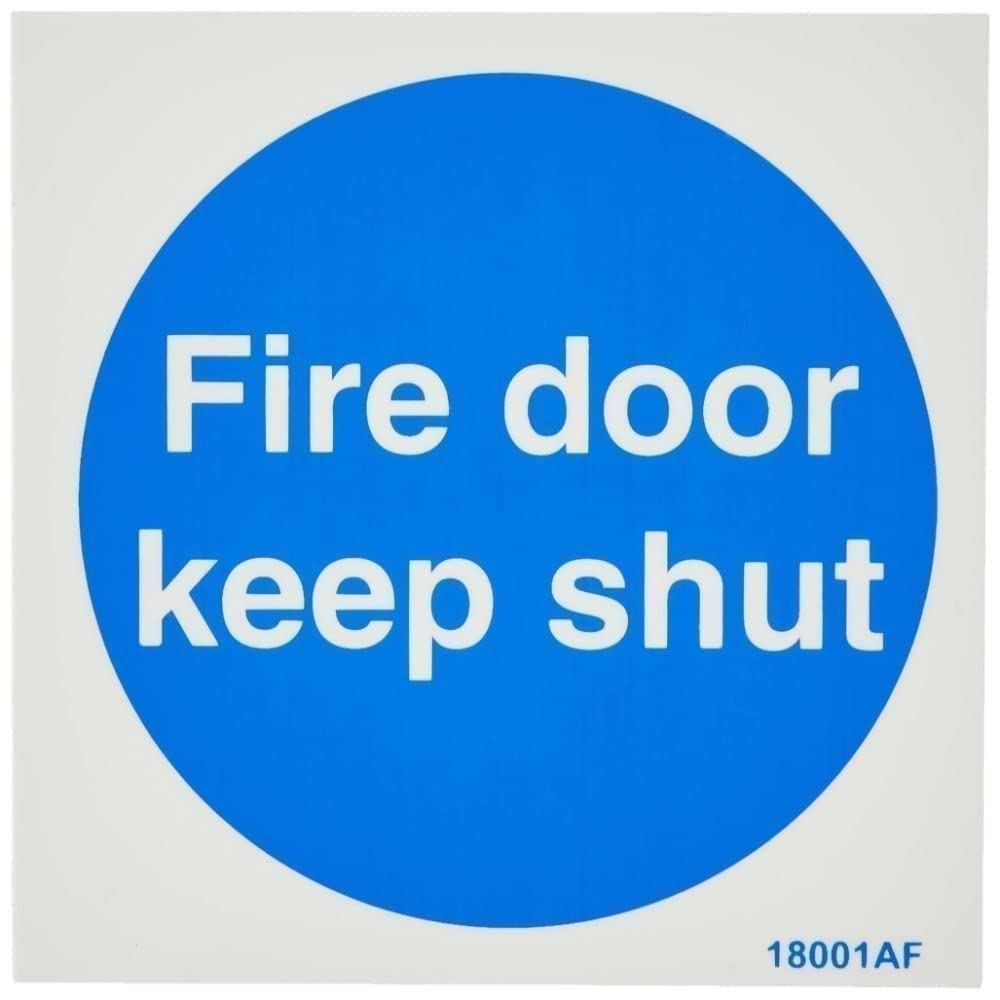 V Safety Fire Door Keep Shut Mandatory Sign - 100mm x 100mm - 1mm Rigid Plastic