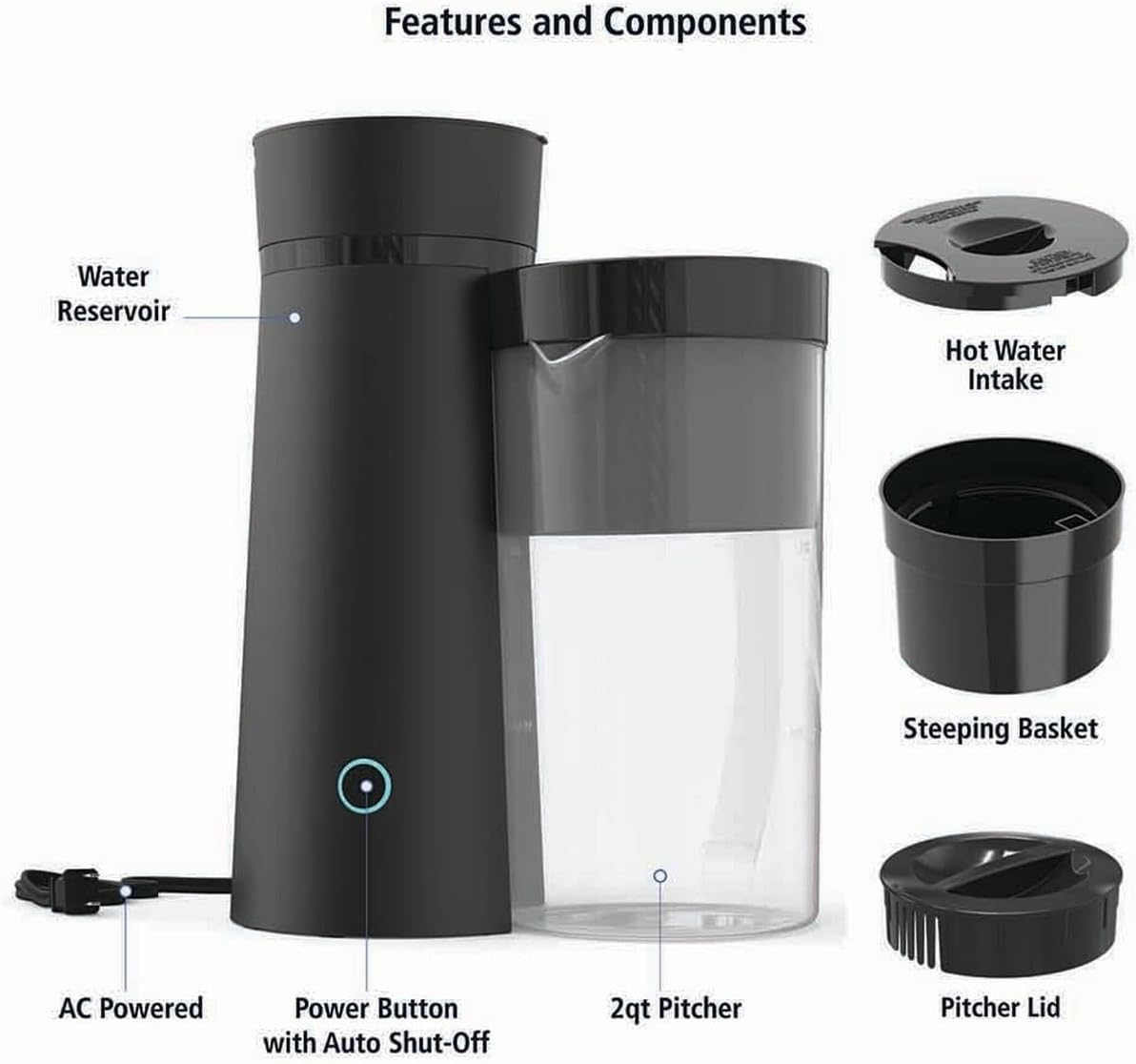 2-Quart Iced Tea And Iced Coffee Maker, 8-Cup - Removable Steeping Basket, For Extra Brewing Convenience, Auto-shut Off Feature For Added Safety