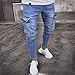 Men's Casual Hip Hop Jeans Side Pocket Slim Fit Pencil Jean Pants Fashion Skinny Cargo Pockets Denim Trousers (Light Blue,Small)