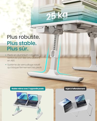 SONGMICS Table de Lit, Bureau Pliable, Plateau 56 x 40 cm, Hauteur Réglable – vue 3