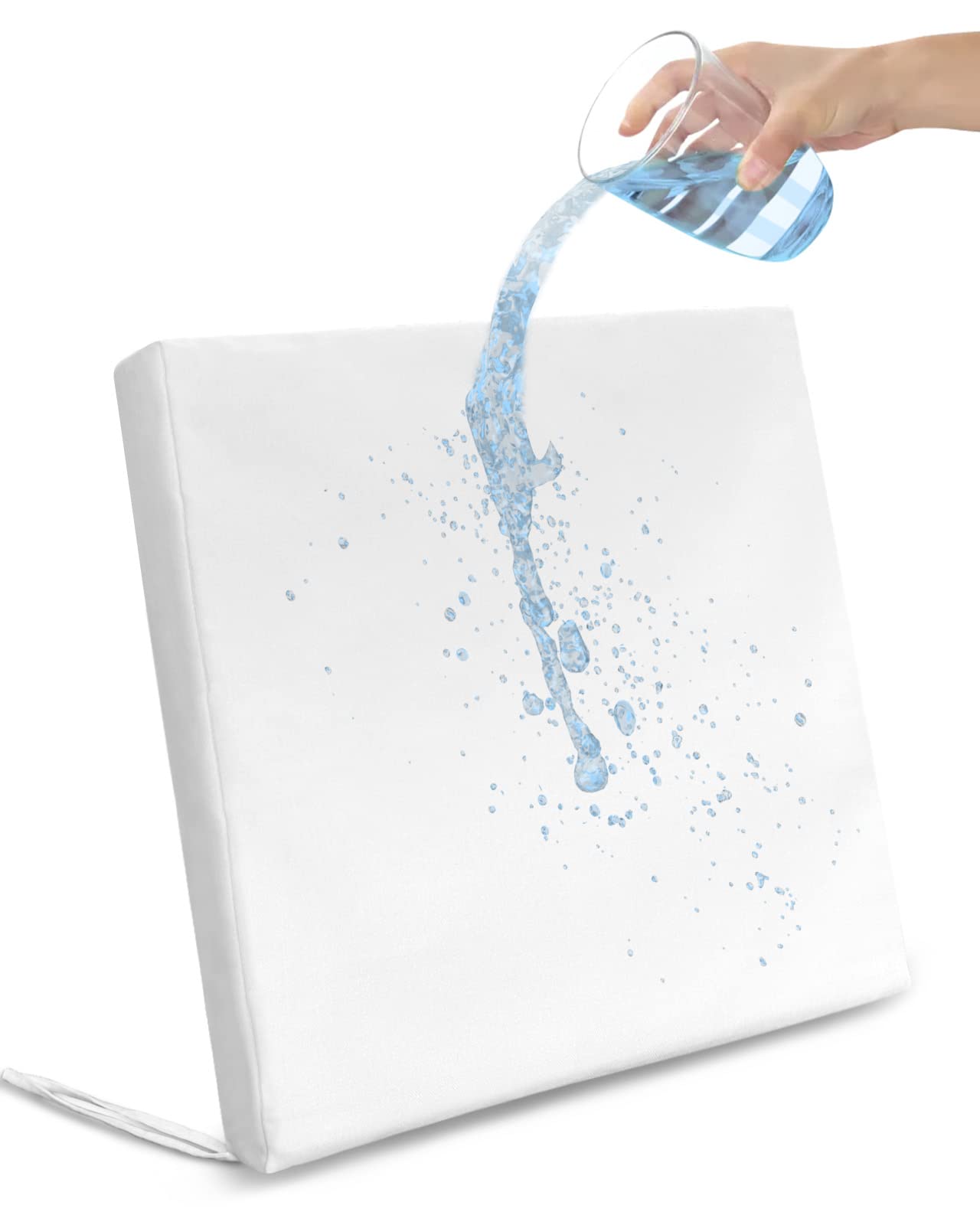 Solid White 4 Pack Waterproof Cushion Covers with Ties, Outdoor Patio Chair Seat Cushion Slip Covers Replacement French Country Rustic Classic Colored Art Decor 20''x18''x4''