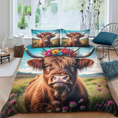 Housse de couette Bétail des Highlands à fermeture éclair et impression 3D animal sauvage