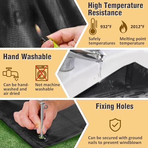 Image of Fire Pit Mat - 37.8x39.4in Fireproof Blanket for Under Fire Pit, Compatible with Solo Stove, Heat Resistant Rug for Outside Indoor Wooden Deck Grass Lawn Protection - Black