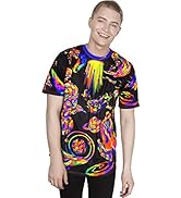 aofmoka Ultraviolet Fluorescent Handmade Art Neon Blacklight Reactive Print T-Shirt